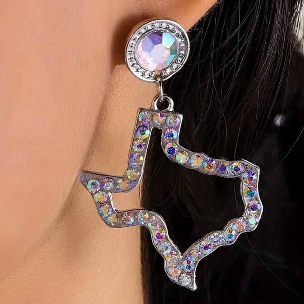 Texas Shaped Rhinestone Drop Earrings